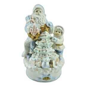 Ceramic Santa Claus and Christmas Tree Music Box Decoration